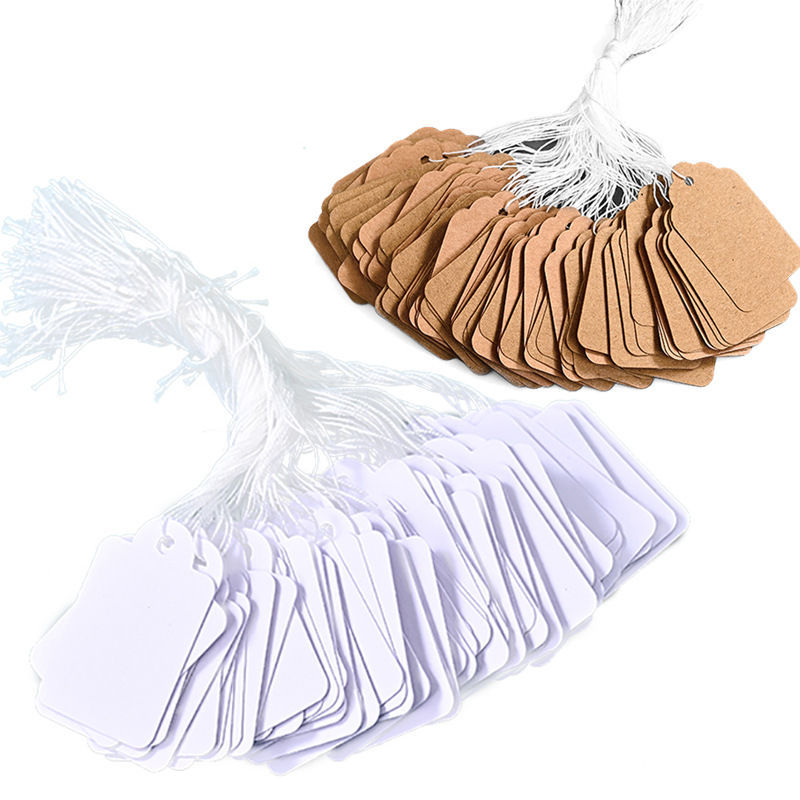 Writable Kraft Paper Jewelry Price Tags, White Eyeglass Hang Tags, Pre-Strung Special Label Paper