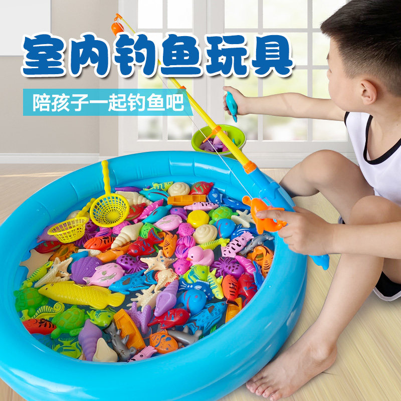 Children's Large Fishing Toy Magnetic Fish Men and Women Children Fishing Pond Baby Induction Lighting Fishing Rod Magnetic Set