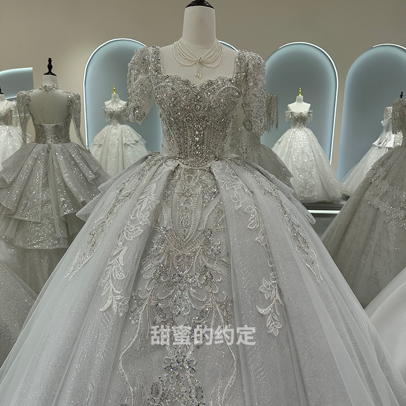 Французское легкое свадебное платье bride 2026 новая основная пряжа, высококачественная текстура, тяжелая промышленность, маленький размер, большой размер, высококачественный зимний шлейф