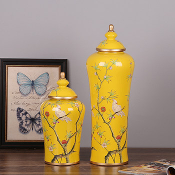 American Country-Style Crafts, Applique, Hand-Painted Flowers and Birds, Ceramic Jar Ornaments, Home Decorations, Model House Ornaments