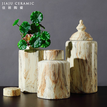 New Chinese-Style Marble-Patterned Ceramic Jar Ornaments, New Chinese-Style Living Room Entrance Decorations, Model Room Soft Furnishings