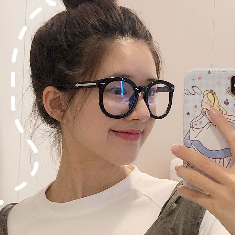 Zhao Lusi with flat lens men retro black frame arrow big frame round net red ins slim plain glasses women