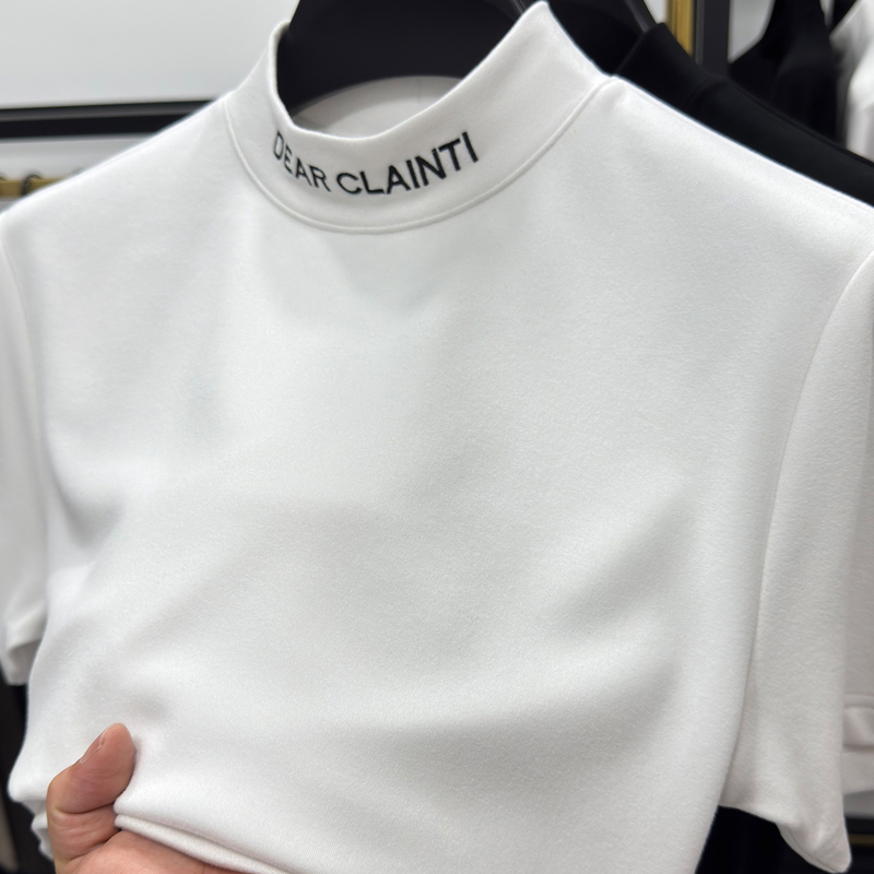 Double-Sided Thermal Short-Sleeve T-Shirt for Men, Autumn and Winter, Letter Print, Half-High Collar, Inner Layer, Warm Brushed Half-Sleeve Top Double-Sided Thermal Short-Sleeve T-Shirt for Men, Autumn and Winter, Letter Print, Half-High Collar, Inner Layer, Warm Brushed Half-Sleeve Top