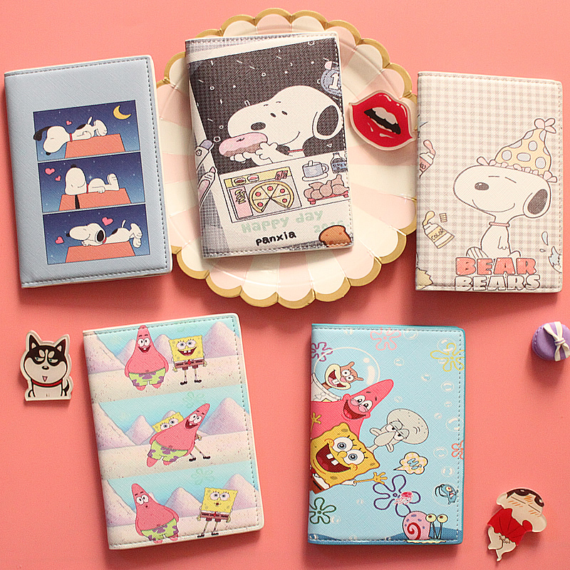 Korean version ins travel abroad cute cartoon Spongebob Snoopy cute passport cover waterproof passport bag