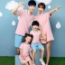 VQB cha mẹ và con mùa hè đầy đủ nhà màu hồng ngắn tay T-shirt POLO áo sơ mi một gia đình của ba mẹ và con gái mẹ 2018 làn sóng mới đồng phục gia đình đi biển Trang phục dành cho cha mẹ và con