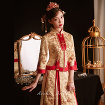 Show and suit 2022 new Golden Mausoleum Heavy work Longfeng jacket small Chinese gold color Skinny Bridal Dress Woman Autumn