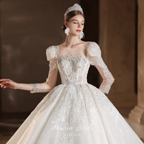 < Flo > Wedding Dress 2022 New Bridal Style Rework High-end Luxury Extravagant Temperament Big Trailing Wedding Dress Long Sleeve Autumn