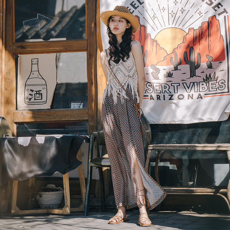 Dream of the horse ethnic style trousers women's chiffon thin bohemian vacation cropped pants high waist showing legs long summer