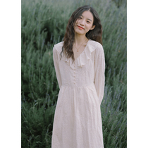 Spring summer Lions dress full of embroidered fairy and sweet US-China long dress small subclosets slim lotus leaf collar Long sleeves New