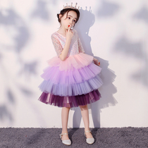 Children's dress covered with a veil Princess skirt 2020 new high-end t-t show girl's foreign piano performance suit