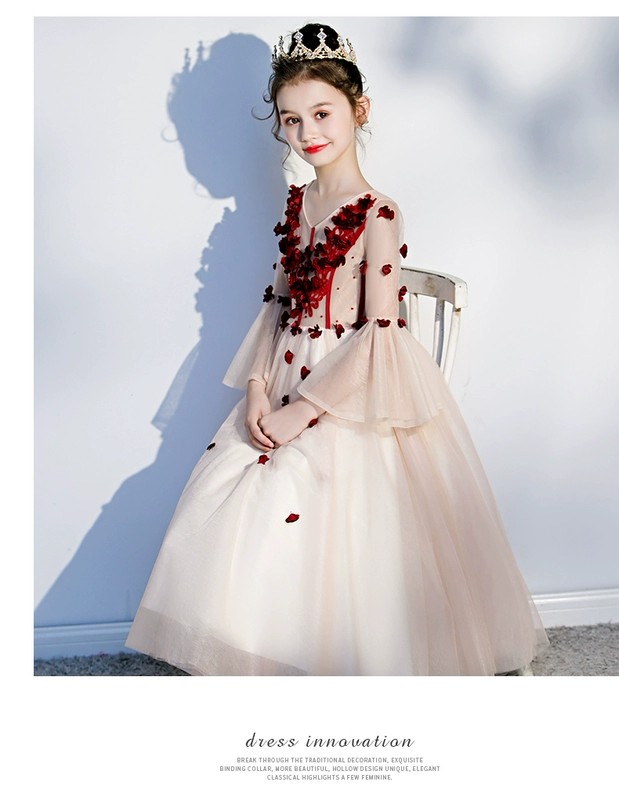 Váy cho trẻ em Váy bé gái Công chúa Váy Tutu Hoa Cô gái Piano Trang phục Little Host Wedding Model - Váy trẻ em