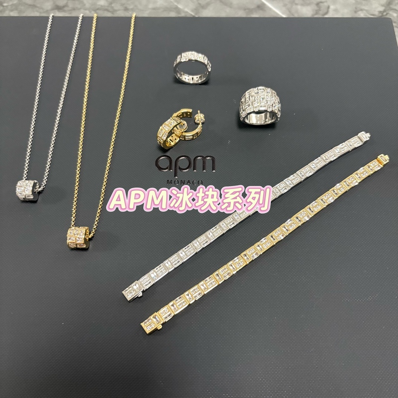 Korean Genuine Apm Monaco Ice Series Ice Cube Ring Bracelet Adjustable Necklace Gold Ice Cube Earrings