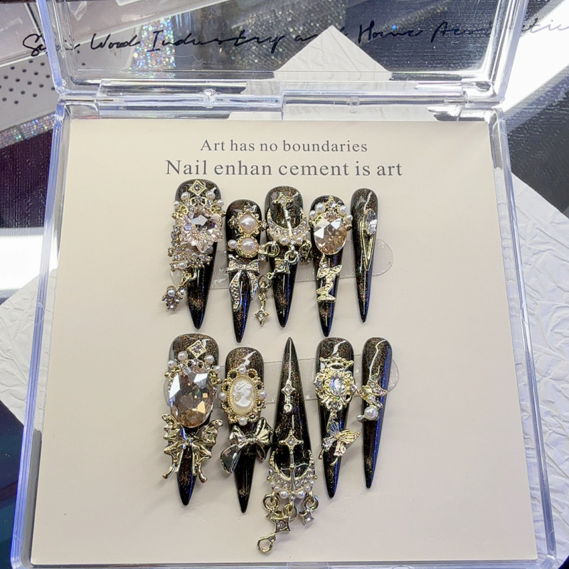 "Paper Gilding" Pure Handmade Original Luxury Nail Art Butterfly Heavy-Duty Nails New Dark Cat Eye Design