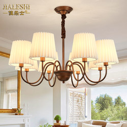 American-Style Chandelier Living Room Lamp Simple Dining Room Bedroom Fabric Lampshade Retro Country Red Antique Brushed Led Chandelier