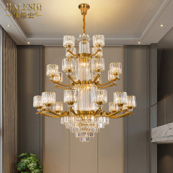 American-Style Villa Duplex Living Room with Open Lobby Chandelier, Light Luxury and Simple Bedroom, European-Style Dining Room Crystal Chandelier