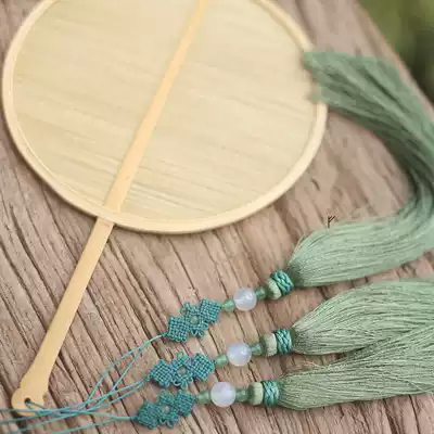 Tuan fan Hanfu photography props handmade bamboo fan block face artifact zootee double line deep celadon green