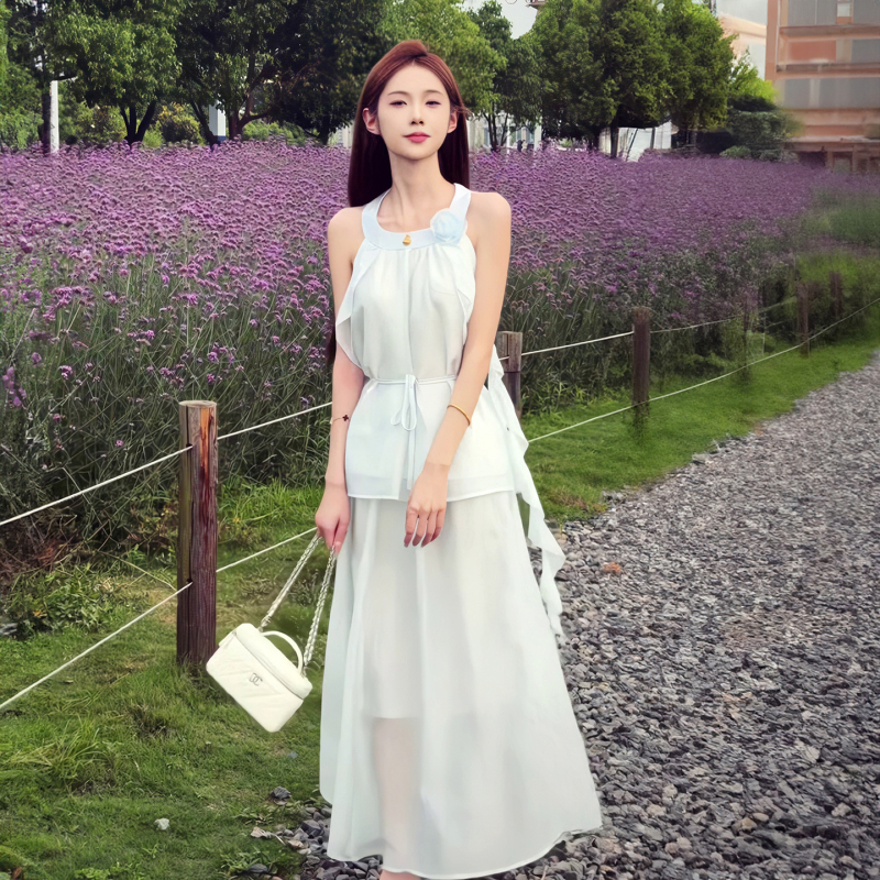 French-Style Exquisite Sleeveless Halter Top and Skirt Two-Piece Set for Women, 2026 Summer New Tencel Waist-Cinching Dress French-Style Exquisite Sleeveless Halter Top and Skirt Two-Piece Set for Women, 2026 Summer New Tencel Waist-Cinching Dress