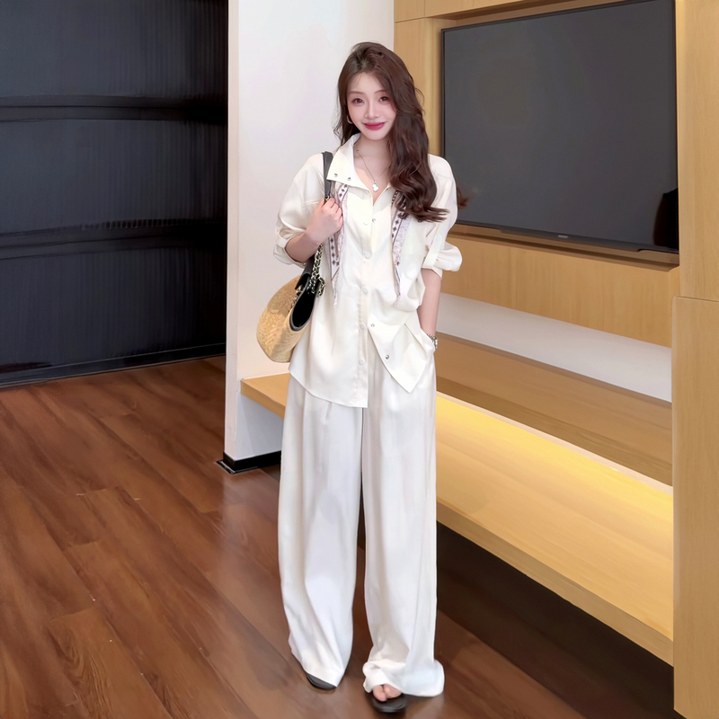 2026 New Style Lazy and Relaxed Old Money Style Casual Suit, Fashionable Workwear Shirt, Loose Wide-Leg Pants Two-Piece Set 2026 New Style Lazy and Relaxed Old Money Style Casual Suit, Fashionable Workwear Shirt, Loose Wide-Leg Pants Two-Piece Set