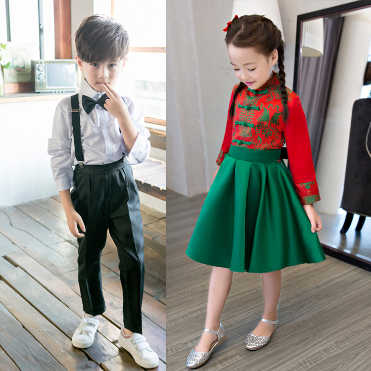 Học sinh tiểu học và trung học trang phục hợp xướng đọc thuộc lòng Ngày mới trang phục trẻ em tay dài cho nam và nữ trang phục biểu diễn giấc mơ Trung Quốc đầm trẻ em cao cấp