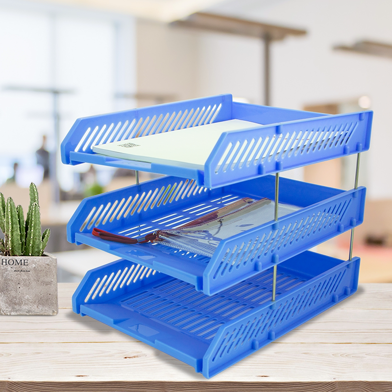 Kindelli (KIANRY) SN123 three-layer document disc file holder desk surface File shelf information containing office supplies stationery blue grey-Taobao