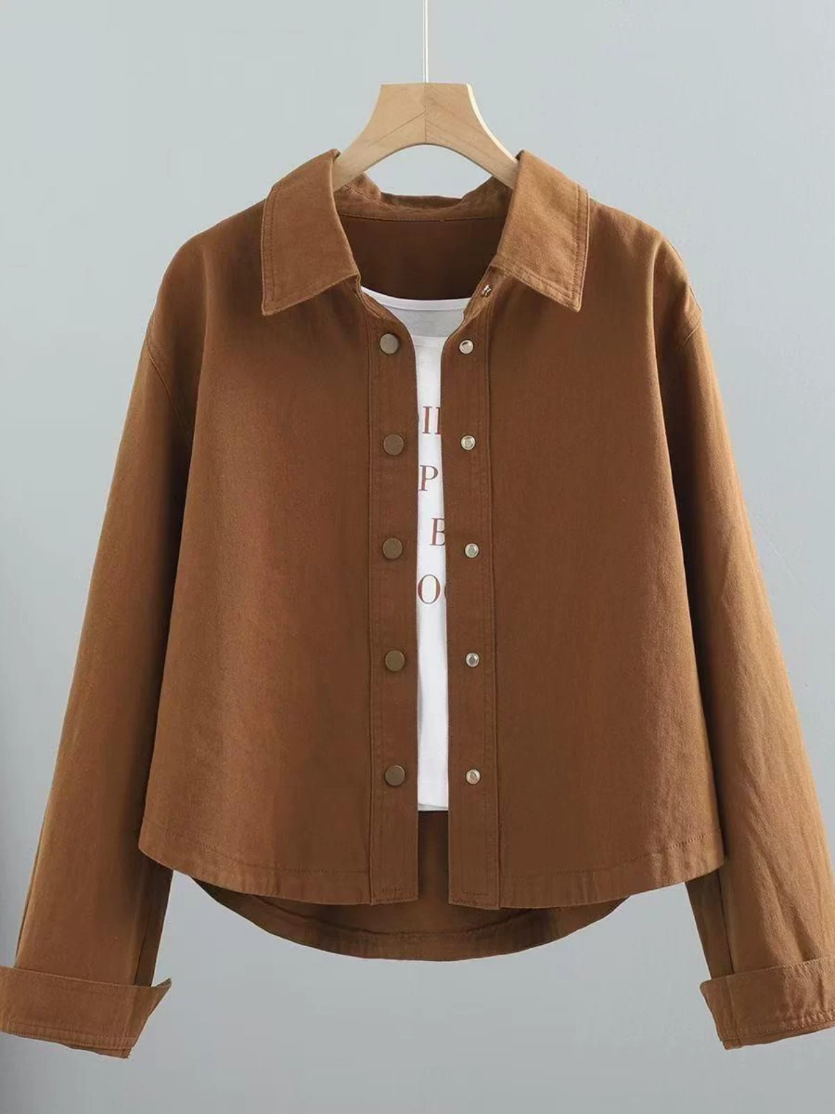 Short cotton jacket, long-sleeve, shirt, Korean style, oversize, for teenagers