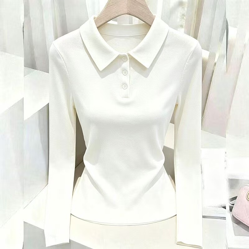 This Year's Popular Light-Mature Style Niche Polo Collar Button-Up Long-Sleeve T-Shirt for Women with a Sense of Design, Made of Pure Cotton, Trendy Top This Year's Popular Light-Mature Style Niche Polo Collar Button-Up Long-Sleeve T-Shirt for Women with a Sense of Design, Made of Pure Cotton, Trendy Top