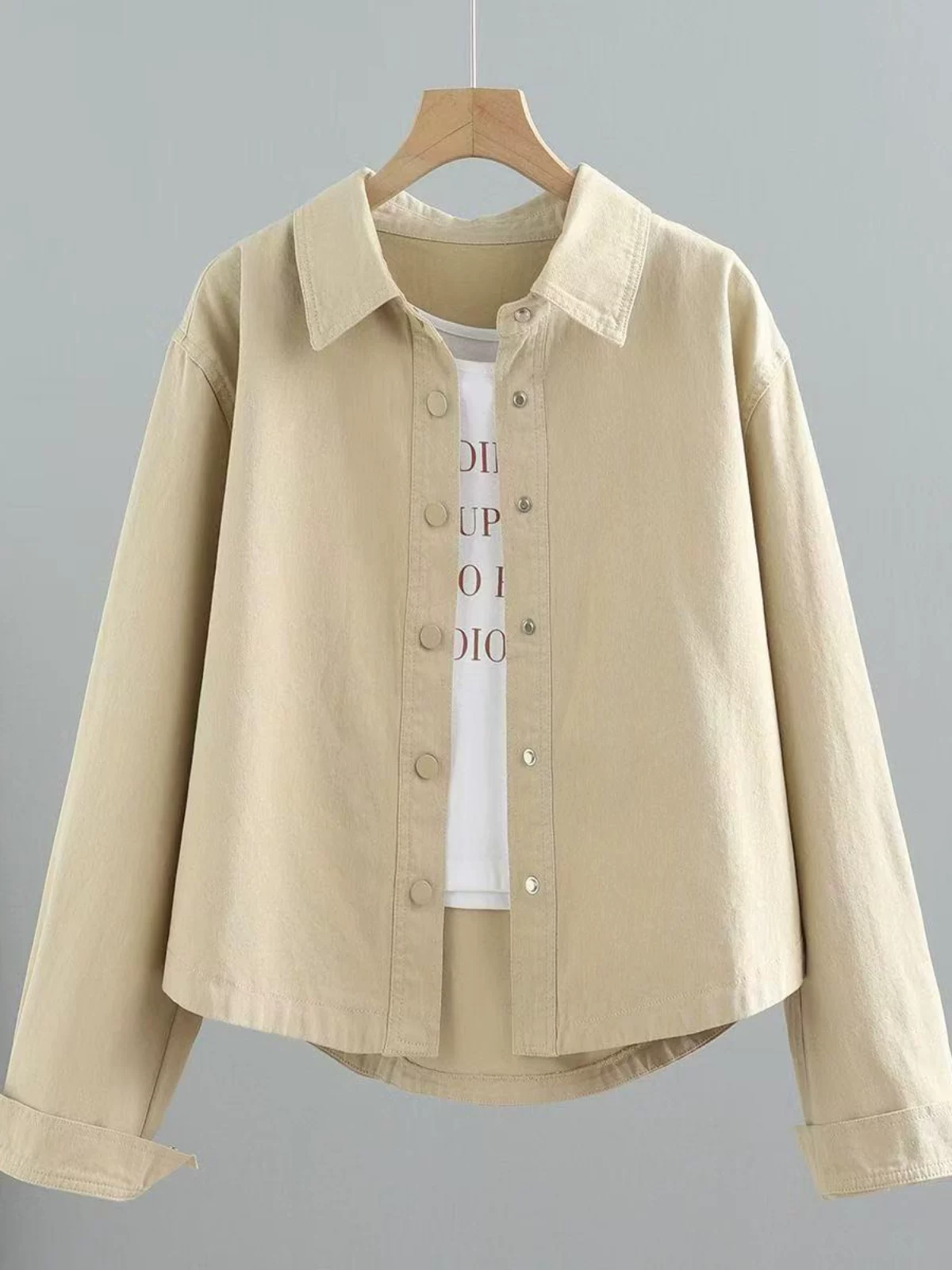 Short cotton jacket, long-sleeve, shirt, Korean style, oversize, for teenagers