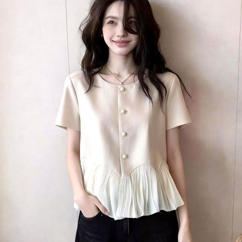 This Year's Popular Gentle Style Ruffled Pearl-Button Short-Sleeved Chiffon Shirt for Women, Summer Elegant and Age-Reducing Top Trend This Year's Popular Gentle Style Ruffled Pearl-Button Short-Sleeved Chiffon Shirt for Women, Summer Elegant and Age-Reducing Top Trend