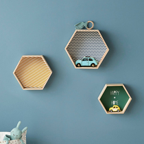 Room decoration rack Nordic wind ins childrens room Wall Wall Wall decoration hexagonal decorative frame shelf shelf