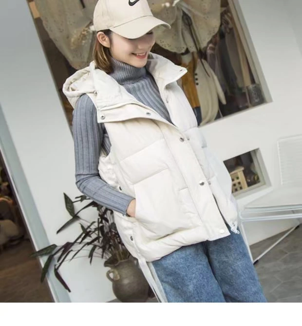 Túi lớn trùm đầu xuống áo vest nữ mùa thu đông ngắn vest 2018 mới thời trang vest cotton áo khoác nữ form rộng