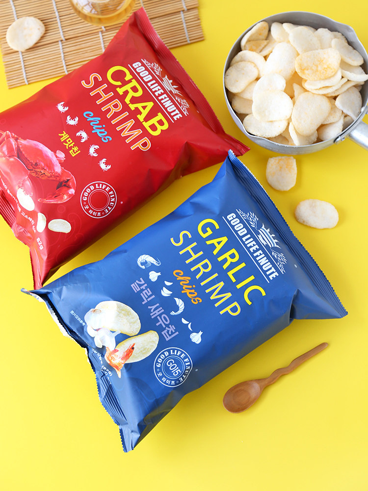 south korea imported qilaifu garlic flavor prawn crackers oversized packaging shrimp cracker prawn crackers potato chips office snacks puffed casual snacks