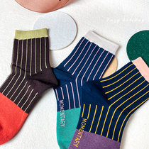 Lazy Holiday very good-looking vertical striped socks female ins tide spring and autumn thin section Japanese retro mid-tube