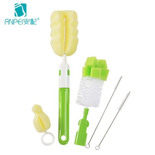 安配 Моющее средство для бутылочек, поролоновый ершик для бутылочки, комплект, нейлоновая гигиеническая щеточка, 5 шт