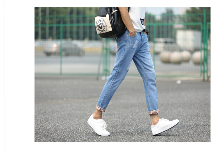 Quần jeans nam cắt cúp 9 điểm 8 nam và quần nam lỗ cho học sinh và giới trẻ 2018BF xu hướng gió và gió KZ quần áo nam đẹp	