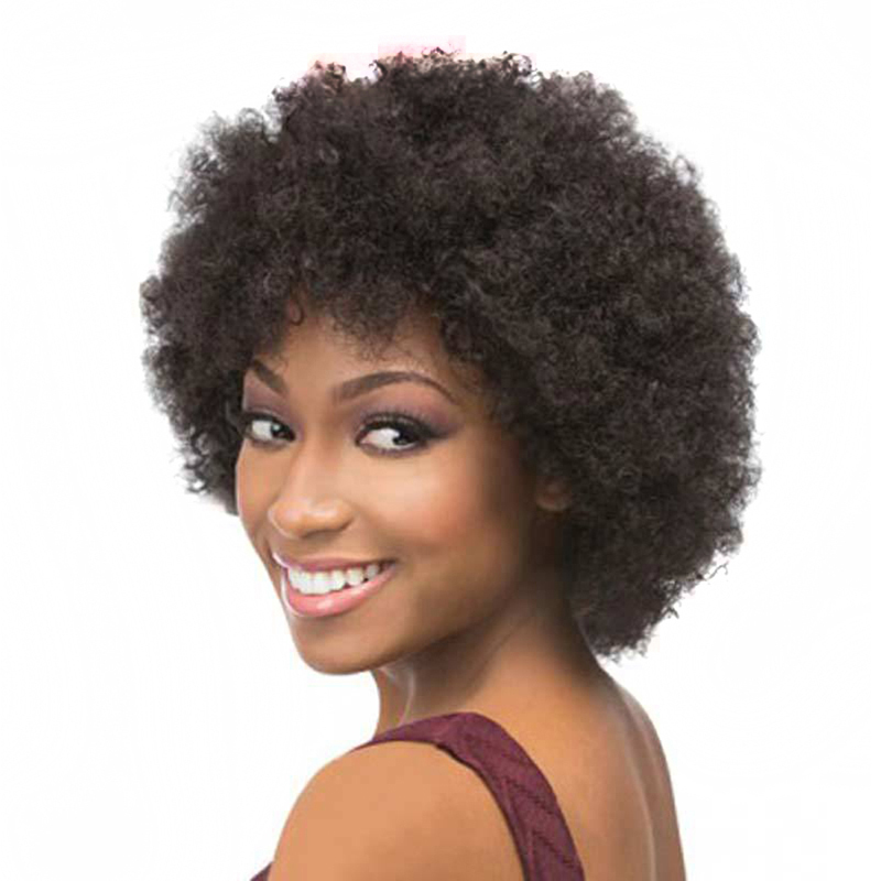 African Black Women's Short Hair Wig with Fluffy Curls, Full Head Wig, Short Curly Hair, Stylish Micro-Wave Curls, Full Wig