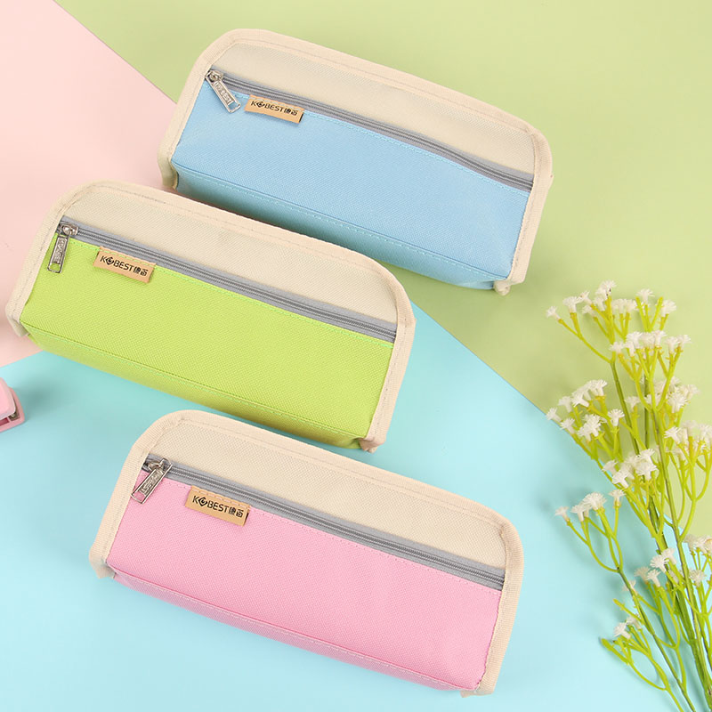 Creative Korea Little Qing Pencil Bag High School Student Female Simple Large Capacity Stationery Box Canvas Double Pencil Bag Male