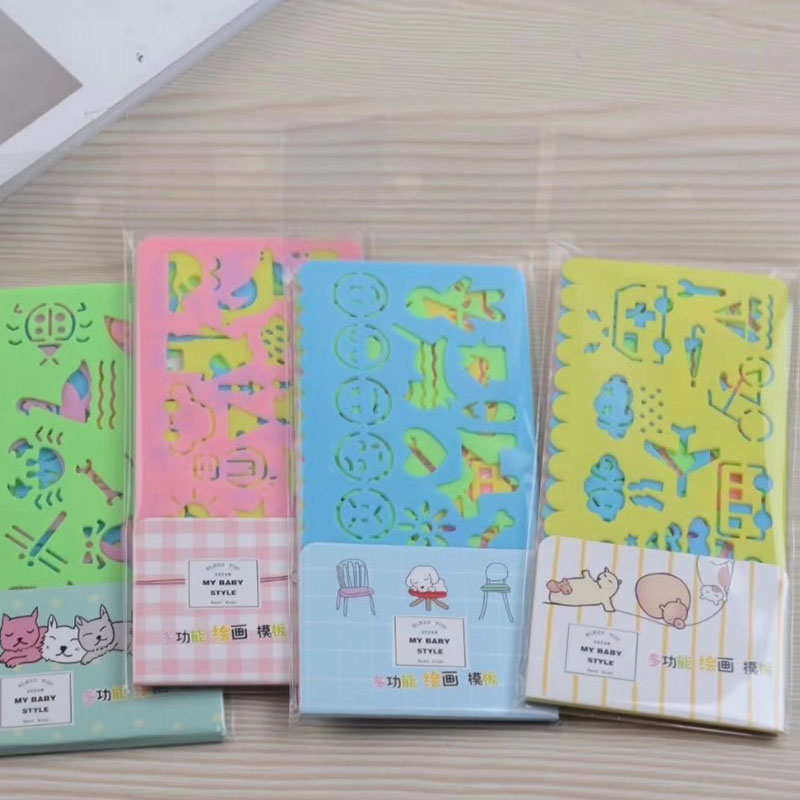 Primary school drawing board children's thousand flower ruler cartoon animal drawing ruler children's template painting ruler set 4 packs
