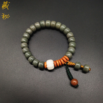 Tibet natural yin skin green Bodhi root hand string simple personality Yin skin green copper bead bracelet single circle womens bracelet