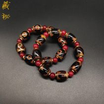 Tibetan Tianzhu hand string Tibetan King Kong three-eyed tiger tooth Tianzhu natural chalcedony rough stone bracelet mens and womens hand string