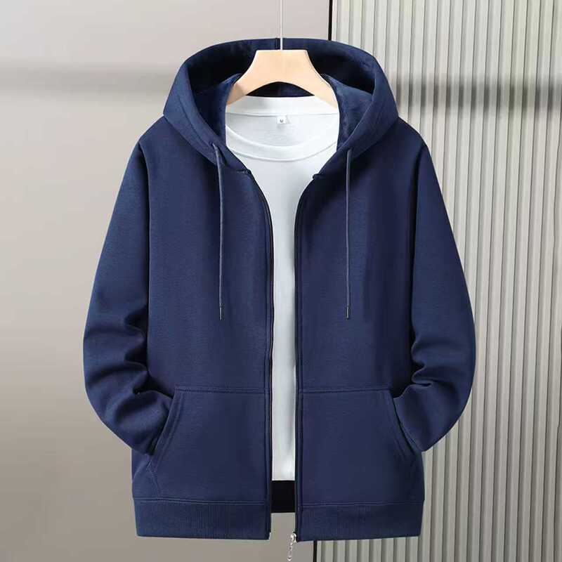 Spring, Autumn, and Winter Fleece-Lined and Non-Fleece Zip-Up Cardigan Sweatshirt Jacket Base Layer Top Men's Hooded Top Couple Outfit