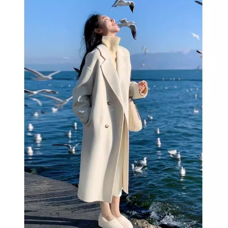 French-Style Light Luxury Oatmeal-Colored Cashmere Coat for Women, Mid-Length, High-End Woolen Coat, 2026 Autumn and Winter New Style French-Style Light Luxury Oatmeal-Colored Cashmere Coat for Women, Mid-Length, High-End Woolen Coat, 2026 Autumn and Winter New Style