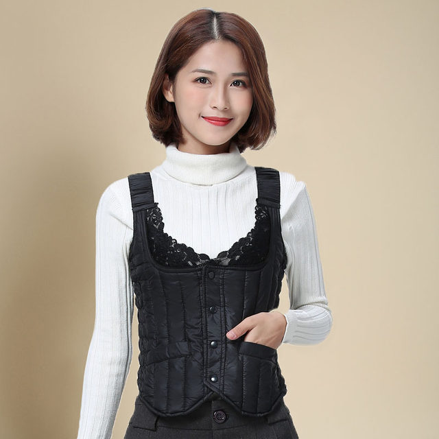 2023 Women's Down Cotton Vest New Pure Black Vest Slim Fit Warm Cotton Vest Inside Camisole Cotton Vest