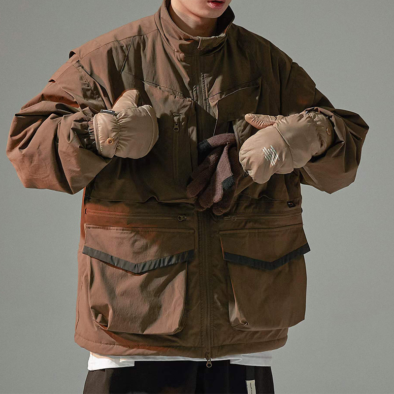 PIN SKTBS 22SS new Japanese casual cotton clothes multi-pocket design stand-up collar warm zipper jacket top