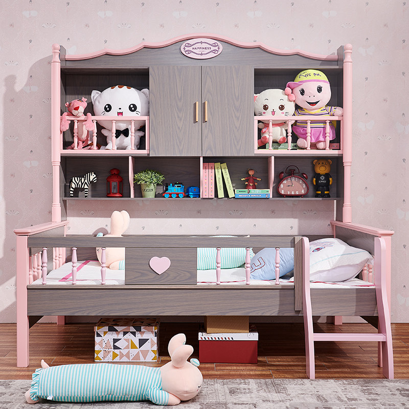 Children's bed Princess Bed Solid Wooden Closet Bed in one - one - size bed for one - size bed girl with guardrail semi - height bed 1 m 2 bed