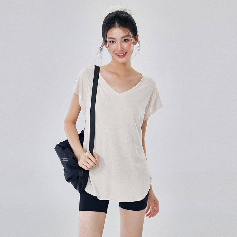 Lulu Vuru Women's Long Sports Top, Hip-Covering, Loose-Fitting, Slimming Yoga Cover-Up, Fitness Short-Sleeve T-Shirt, Thin for Summer