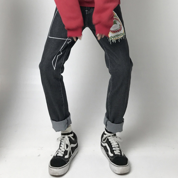 衣疫 趣味印花直筒宽松牛仔裤 显瘦百搭时尚男款裤子