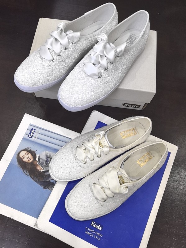 Keds New Shiny Sequin Shoes Wedding Shoes Solid Color White Shoes Low-Top Versatile