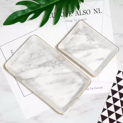 European-style rectangular ceramic marble pattern gold jewelry plate Personality creative storage tray Jewelry display plate