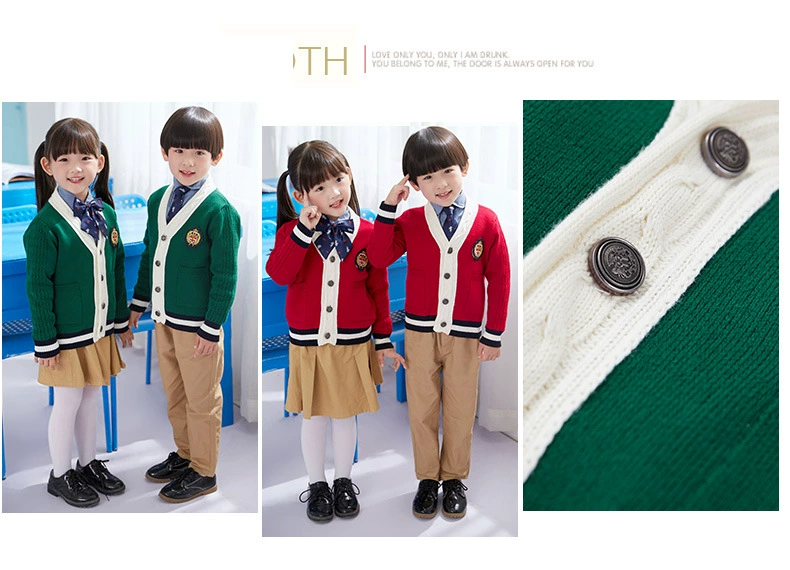 Đồng phục trẻ em thiết lập dịch vụ lớp học tiểu học tùy chỉnh phong cách đại học Dịch vụ vườn mẫu giáo Hàn Quốc mùa xuân và mùa thu ba mảnh