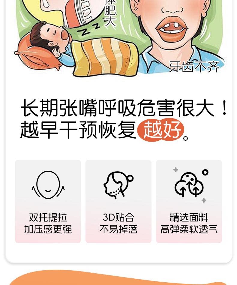 Анти-храп продукты 儿童成人睡觉防张嘴器绷带腺样体肥大面容矫正口呼吸矫正带闭嘴器